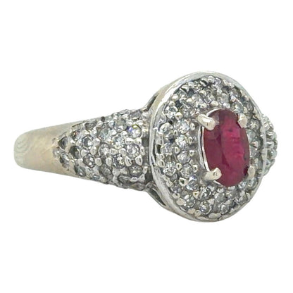 Ruby & Diamond Cluster 10k White Gold Ring 3.7g Size 6.5