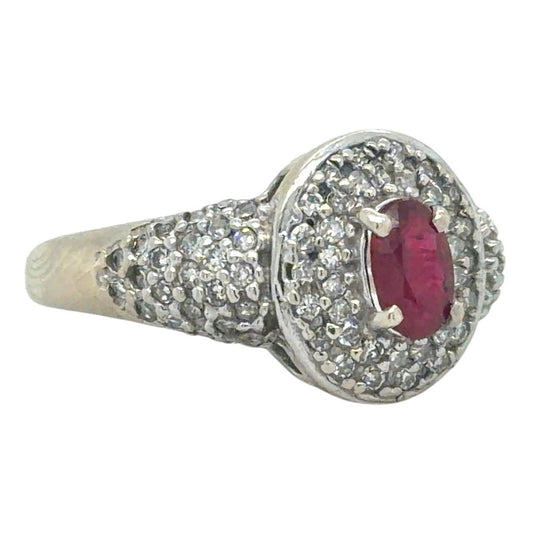 Ruby & Diamond Cluster 10k White Gold Ring 3.7g Size 6.5
