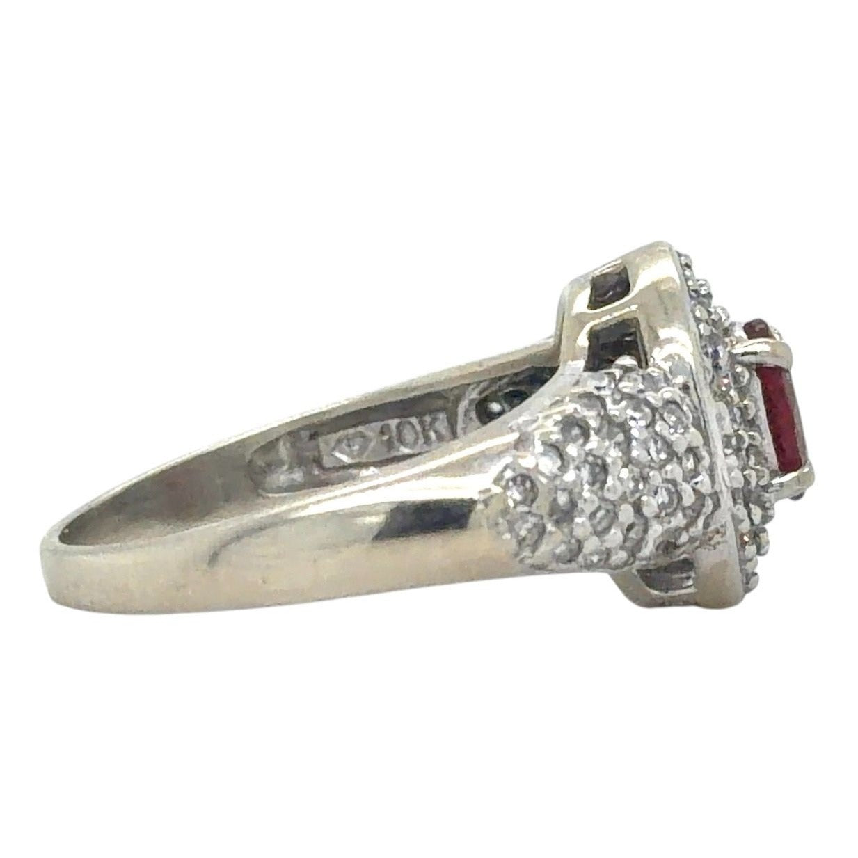 Ruby & Diamond Cluster 10k White Gold Ring 3.7g Size 6.5