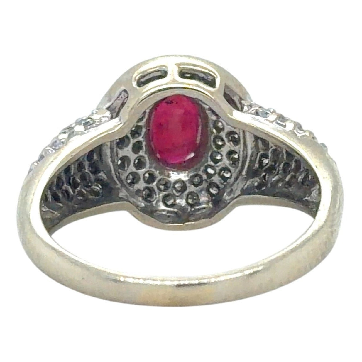 Ruby & Diamond Cluster 10k White Gold Ring 3.7g Size 6.5