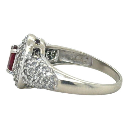 Ruby & Diamond Cluster 10k White Gold Ring 3.7g Size 6.5