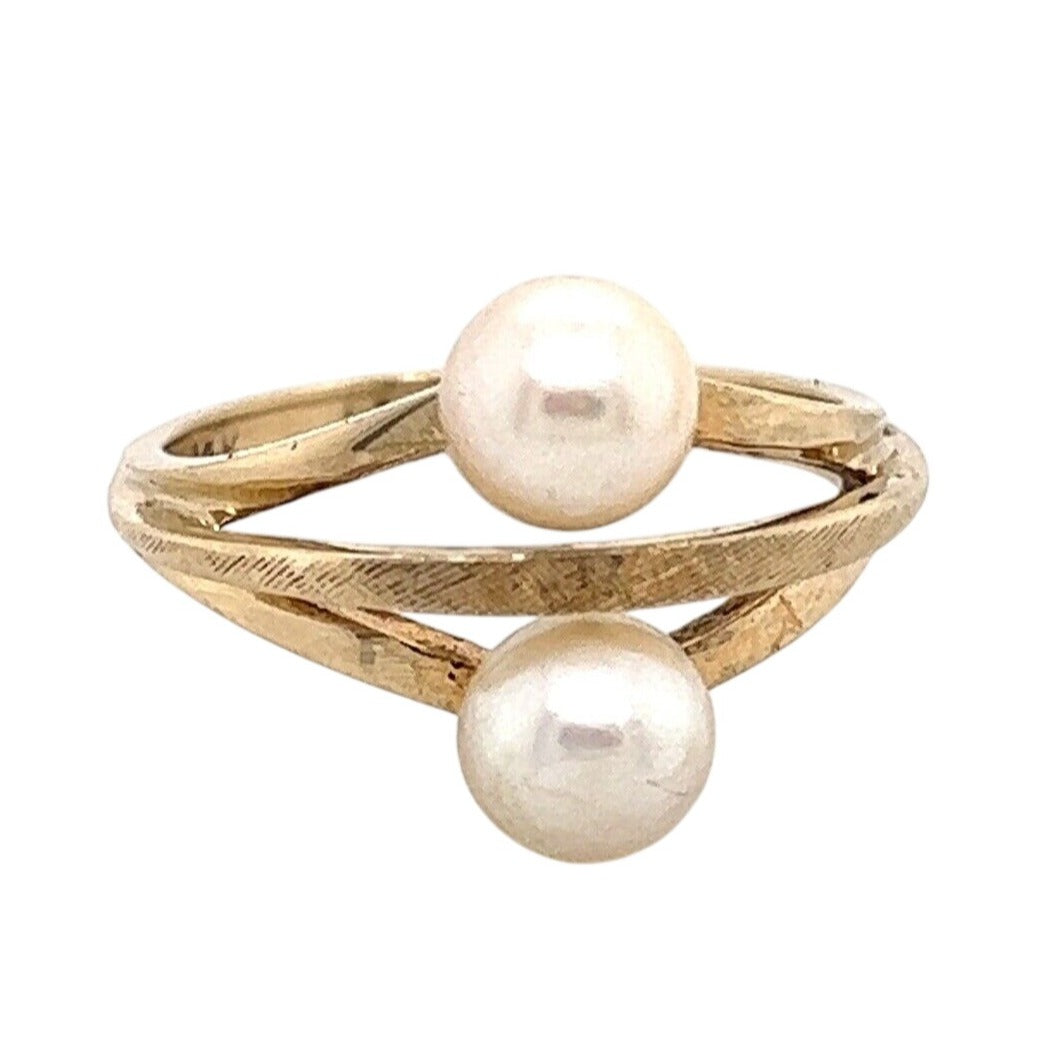 Vintage Pearl 14k Yellow Gold Two-Stone Ring 3.3g Size 6