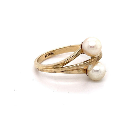 Vintage Pearl 14k Yellow Gold Two-Stone Ring 3.3g Size 6