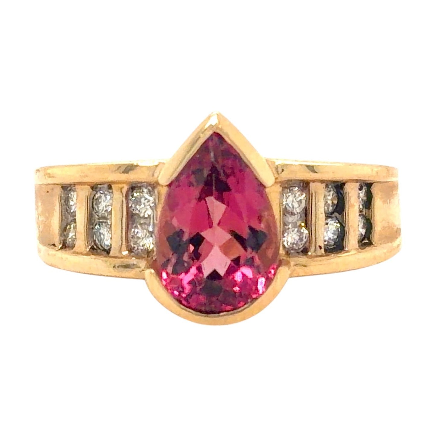 Created Pink Tourmaline & Diamonds 14k Yellow Gold Ring 8g Size 7