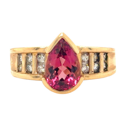 Created Pink Tourmaline & Diamonds 14k Yellow Gold Ring 8g Size 7