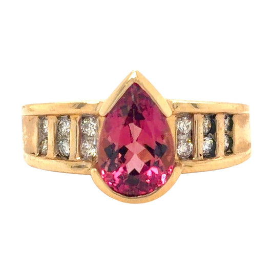Created Pink Tourmaline & Diamonds 14k Yellow Gold Ring 8g Size 7