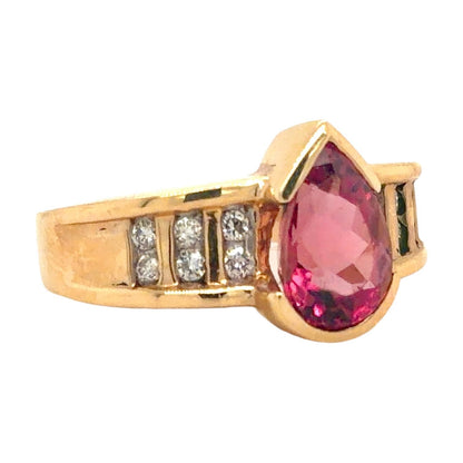 Created Pink Tourmaline & Diamonds 14k Yellow Gold Ring 8g Size 7