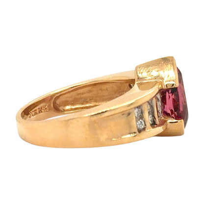 Created Pink Tourmaline & Diamonds 14k Yellow Gold Ring 8g Size 7