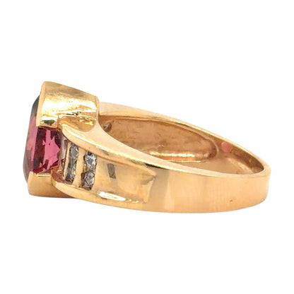 Created Pink Tourmaline & Diamonds 14k Yellow Gold Ring 8g Size 7