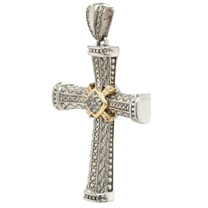 Sterling Silver & Diamond 14k Yellow Gold Cross Pendant 9.3g