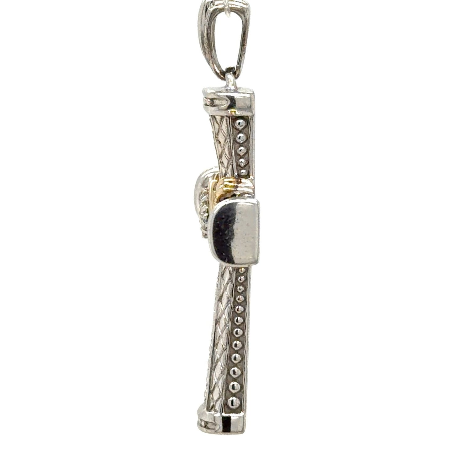 Sterling Silver & Diamond 14k Yellow Gold Cross Pendant 9.3g