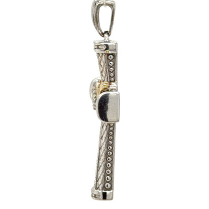 Sterling Silver & Diamond 14k Yellow Gold Cross Pendant 9.3g