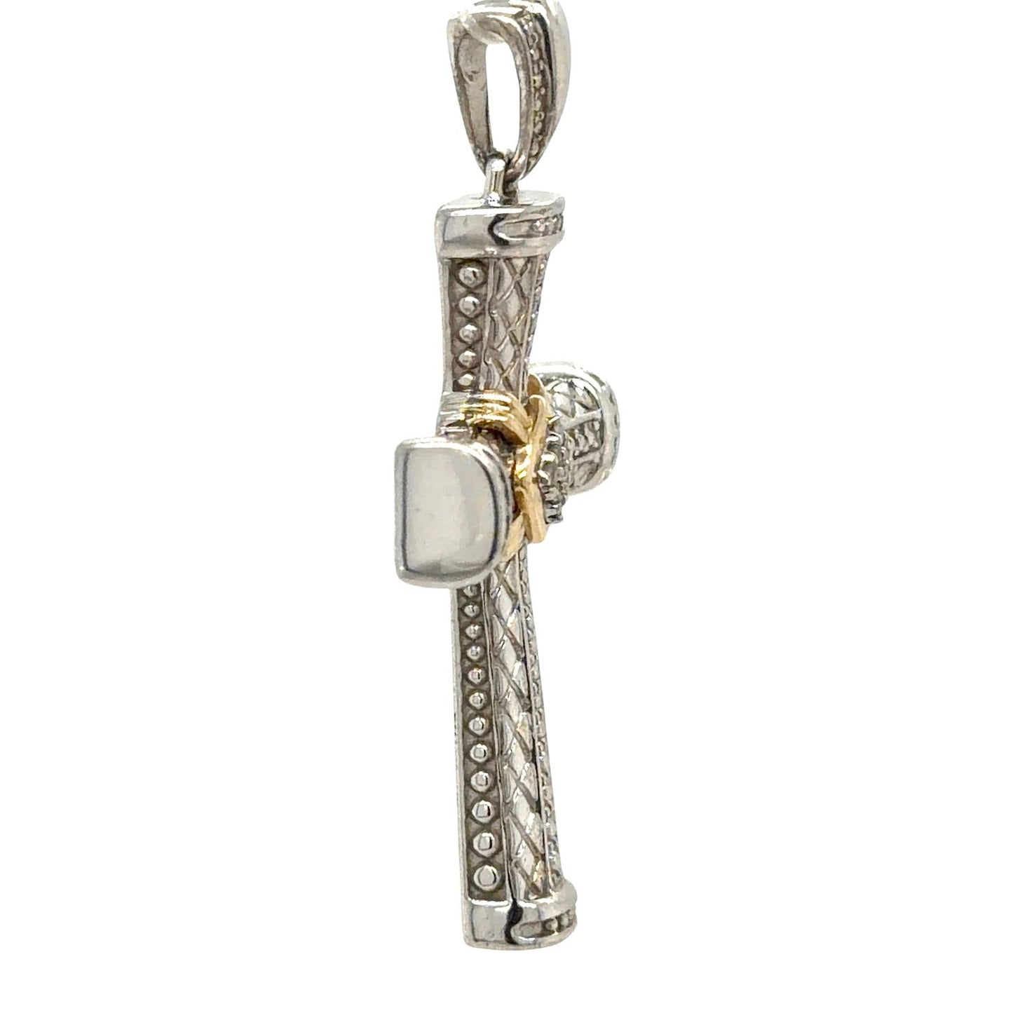 Sterling Silver & Diamond 14k Yellow Gold Cross Pendant 9.3g