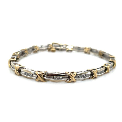 10k Two-Tone Gold 1/2ct Diamond Link Bracelet 7.5 Inches Long 9.8g
