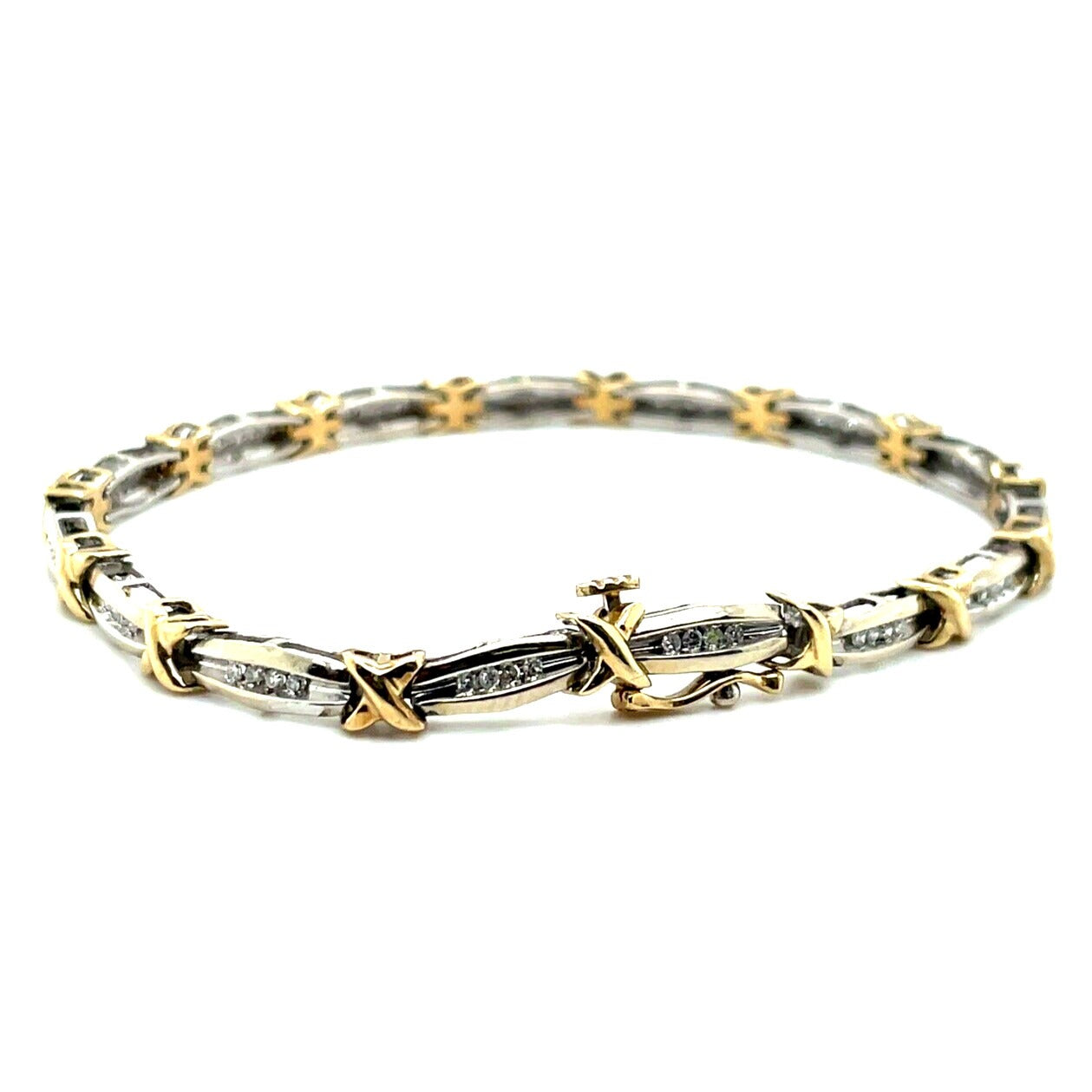10k Two-Tone Gold 1/2ct Diamond Link Bracelet 7.5 Inches Long 9.8g