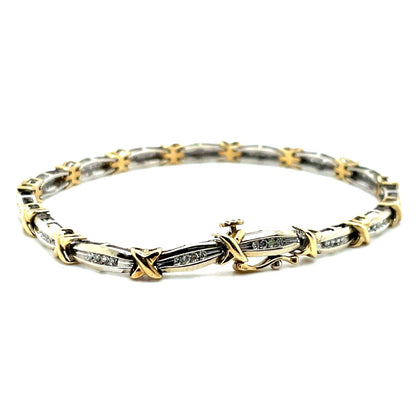 10k Two-Tone Gold 1/2ct Diamond Link Bracelet 7.5 Inches Long 9.8g