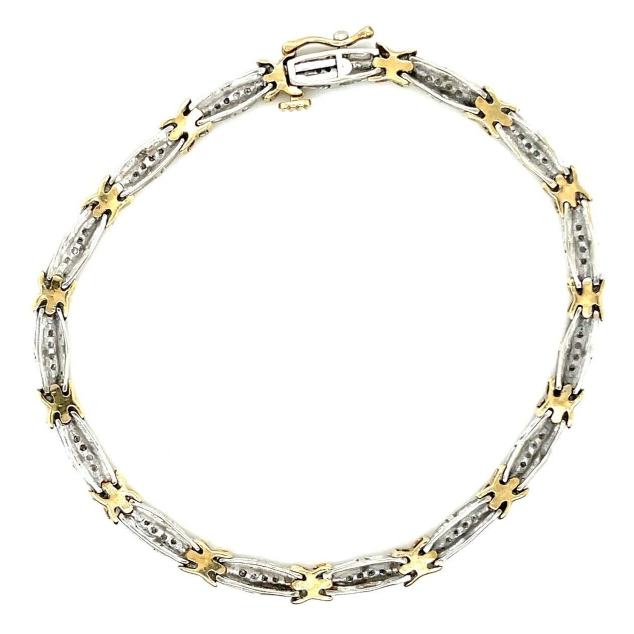 10k Two-Tone Gold 1/2ct Diamond Link Bracelet 7.5 Inches Long 9.8g