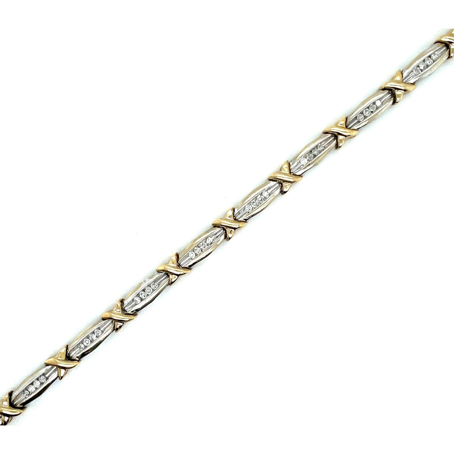 10k Two-Tone Gold 1/2ct Diamond Link Bracelet 7.5 Inches Long 9.8g