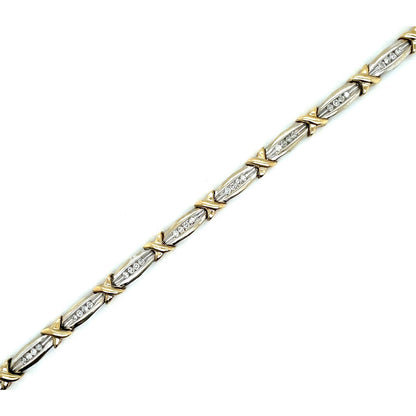 10k Two-Tone Gold 1/2ct Diamond Link Bracelet 7.5 Inches Long 9.8g