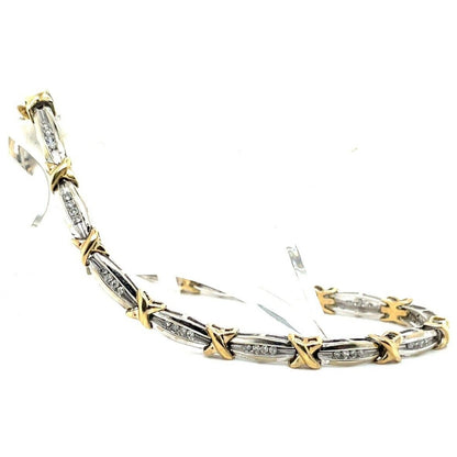 10k Two-Tone Gold 1/2ct Diamond Link Bracelet 7.5 Inches Long 9.8g