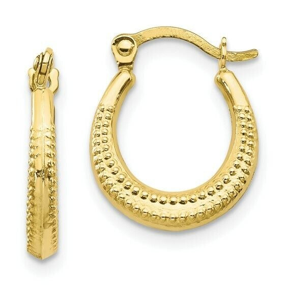 10K Yellow Gold Scalloped Hoop Earrings 15mm