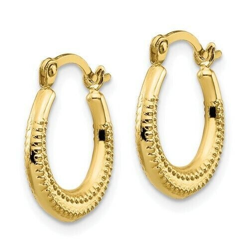 10K Yellow Gold Scalloped Hoop Earrings 15mm