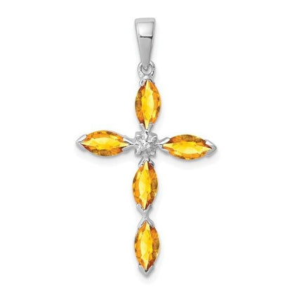 Sterling Silver Citrine & Diamond Cross Pendant