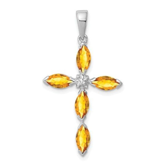 Sterling Silver Citrine & Diamond Cross Pendant