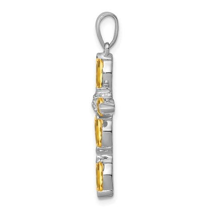 Sterling Silver Citrine & Diamond Cross Pendant
