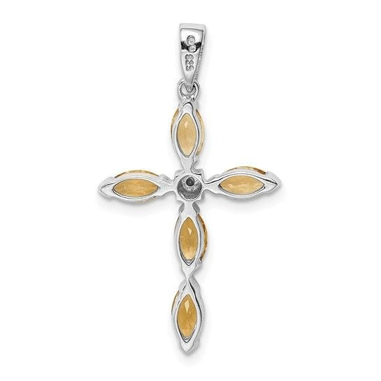 Sterling Silver Citrine & Diamond Cross Pendant