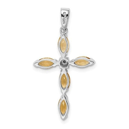 Sterling Silver Citrine & Diamond Cross Pendant
