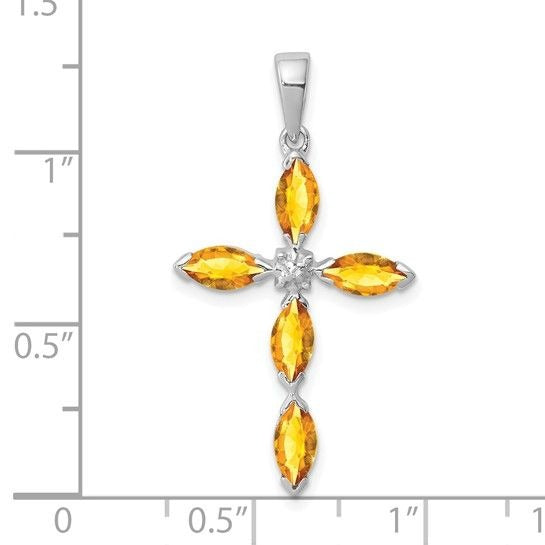 Sterling Silver Citrine & Diamond Cross Pendant