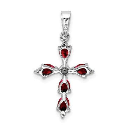 Sterling Silver 925 Pear Garnet Cross Pendant