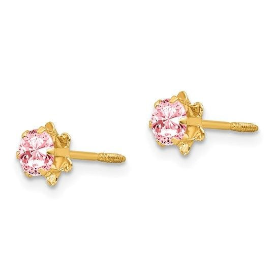 14k Madi K 4mm Round CZ October Birthstone Screwback Post Earrings