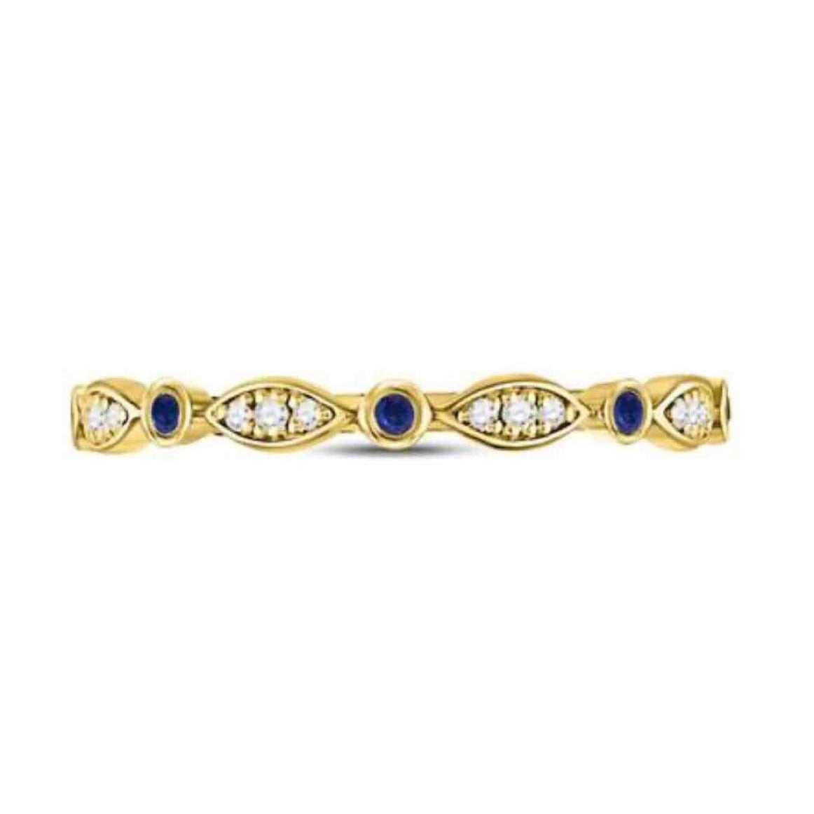 1/10ctw Blue Sapphire & Diamond Stackable 10k Yellow Gold Ring Size 7