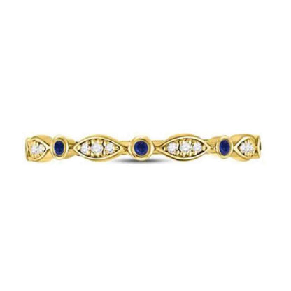 1/10ctw Blue Sapphire & Diamond Stackable 10k Yellow Gold Ring Size 7