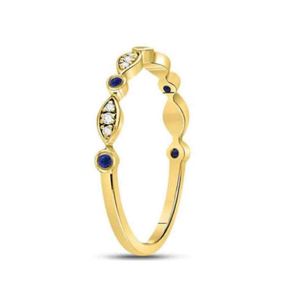 1/10ctw Blue Sapphire & Diamond Stackable 10k Yellow Gold Ring Size 7