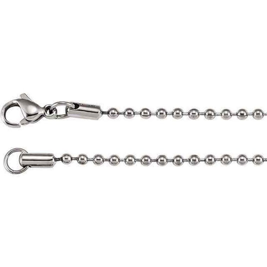 Stainless Steel 2.4 mm Hollow Bead 22 in Chain