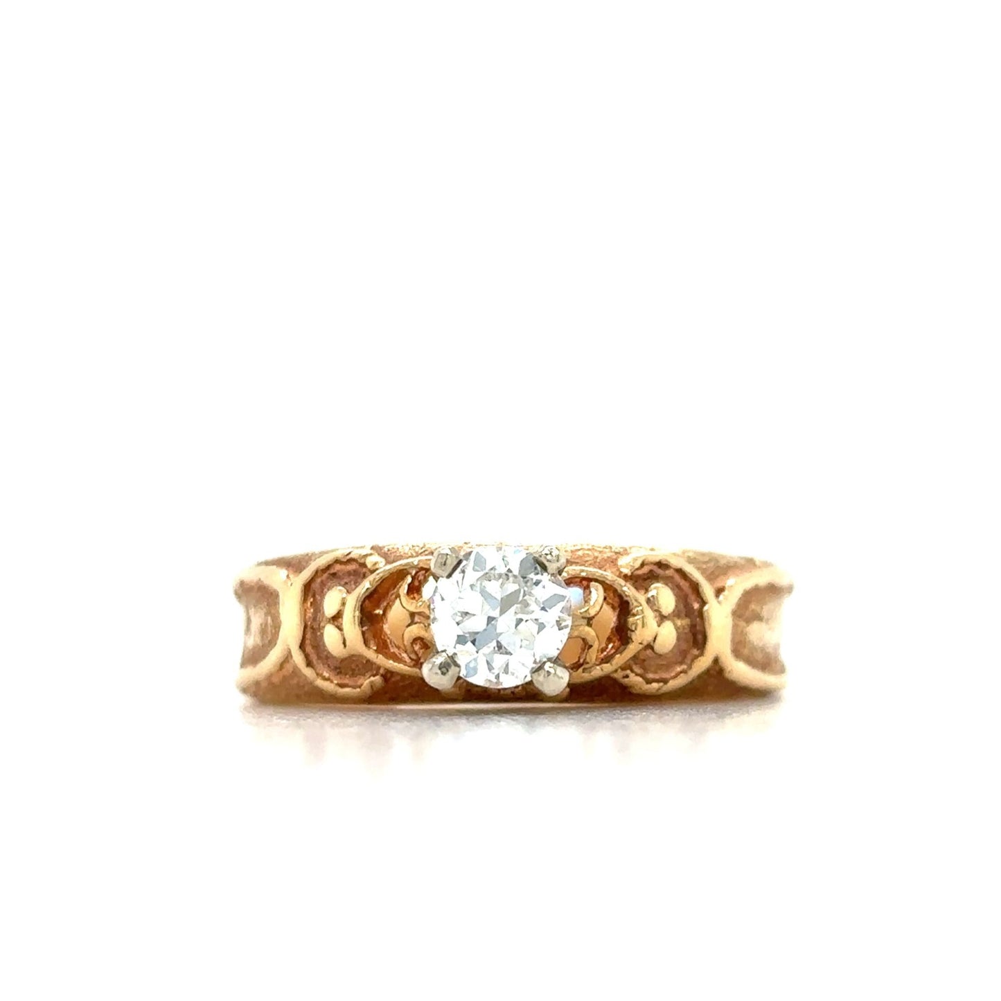 14K Yellow Gold 1/4ct Diamond Solitaire Ring Unique Design 3.4g Size 4.5