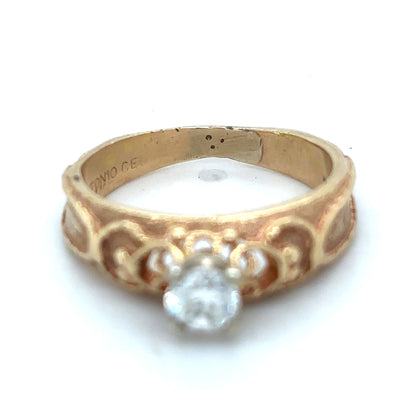 14K Yellow Gold 1/4ct Diamond Solitaire Ring Unique Design 3.4g Size 4.5