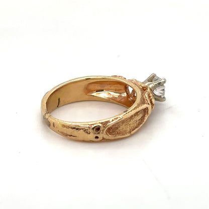 14K Yellow Gold 1/4ct Diamond Solitaire Ring Unique Design 3.4g Size 4.5