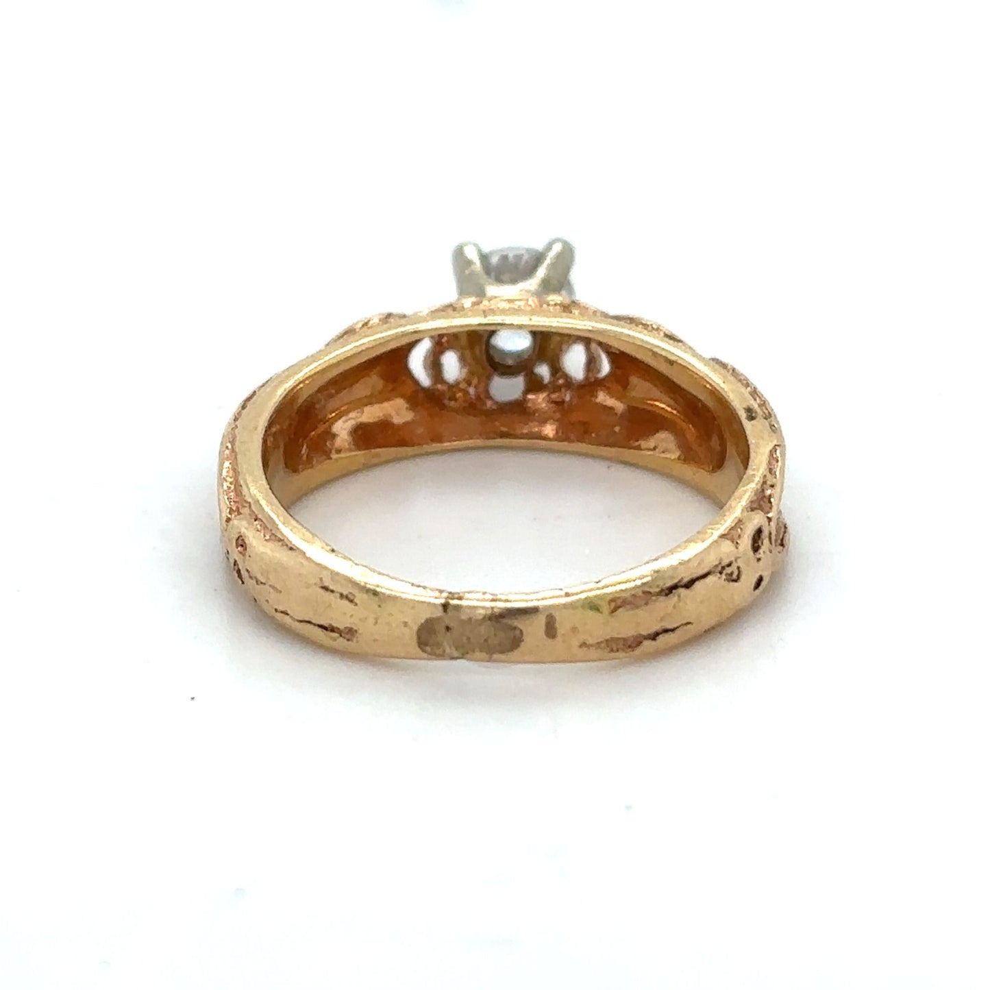 14K Yellow Gold 1/4ct Diamond Solitaire Ring Unique Design 3.4g Size 4.5