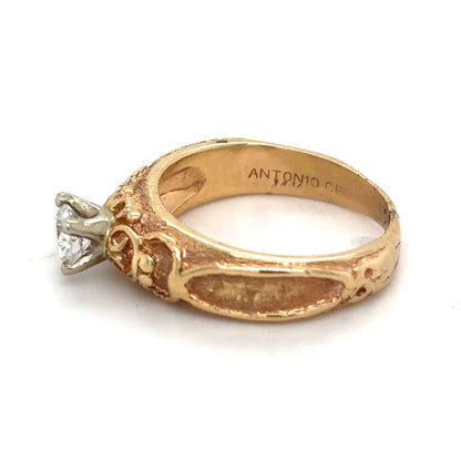 14K Yellow Gold 1/4ct Diamond Solitaire Ring Unique Design 3.4g Size 4.5