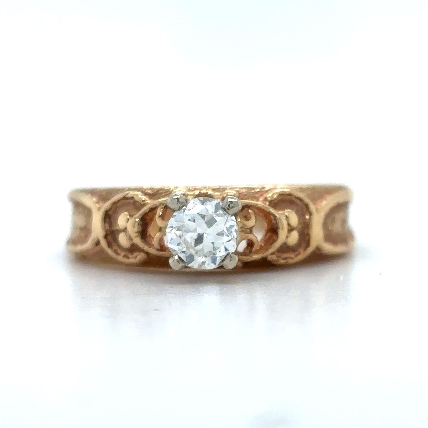14K Yellow Gold 1/4ct Diamond Solitaire Ring Unique Design 3.4g Size 4.5