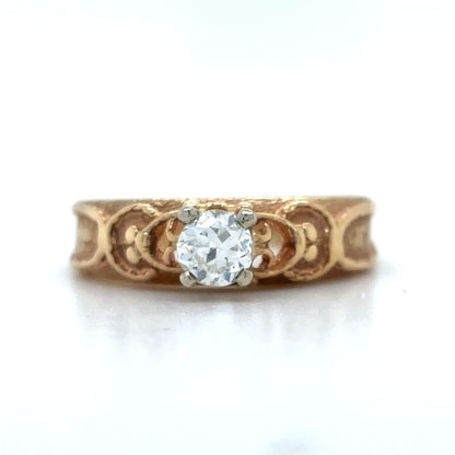 14K Yellow Gold 1/4ct Diamond Solitaire Ring Unique Design 3.4g Size 4.5