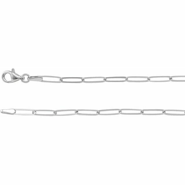 Sterling Silver 2.6mm Elongated Paperclip Link Chain Necklace 18 Inch With Lobster Clasp Solid Lightweight Design