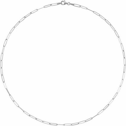 Sterling Silver 2.6mm Elongated Paperclip Link Chain Necklace 18 Inch With Lobster Clasp Solid Lightweight Design