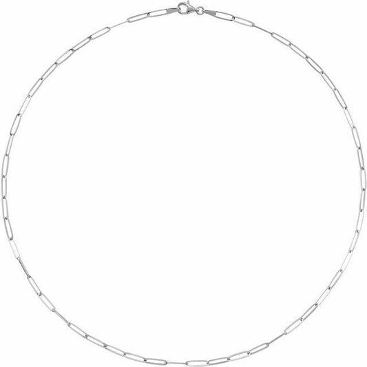Sterling Silver 2.6mm Elongated Paperclip Link Chain Necklace 18 Inch With Lobster Clasp Solid Lightweight Design