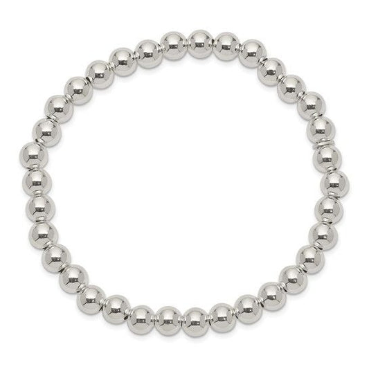 Sterling Silver Bead Stretch Bracelet 6mm