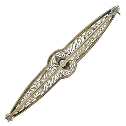Vintage Diamond Filigree Brooch Pin 18K White Gold 2.25 Inch Elegant Design 3.8g